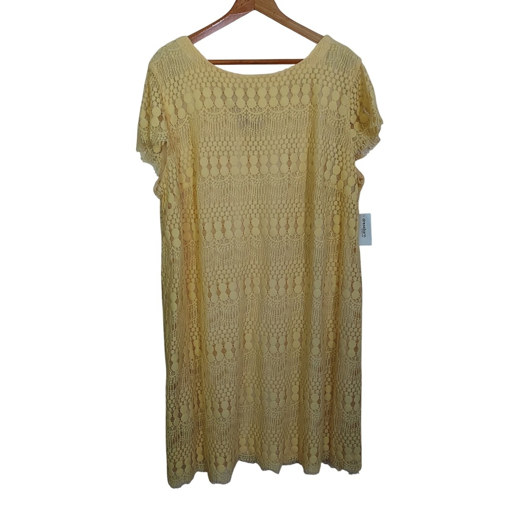 Dressbarn Woman Yellow Lace Shift Dress 22 NWT Floral Eyelet Eyelash Fringe Hem